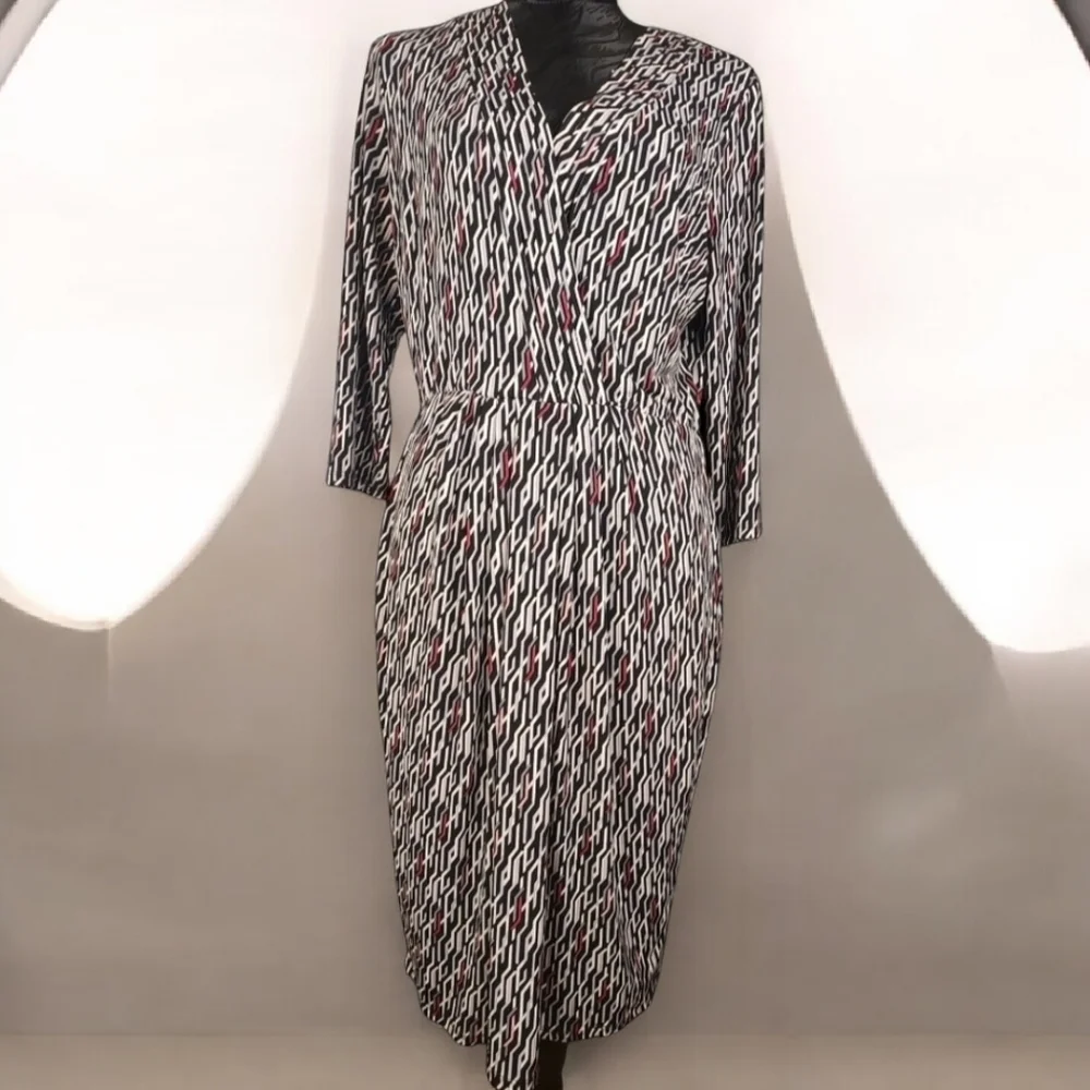 White House Black Market Mock Wrap Mini Geometric Print Dress Womens Size Medium